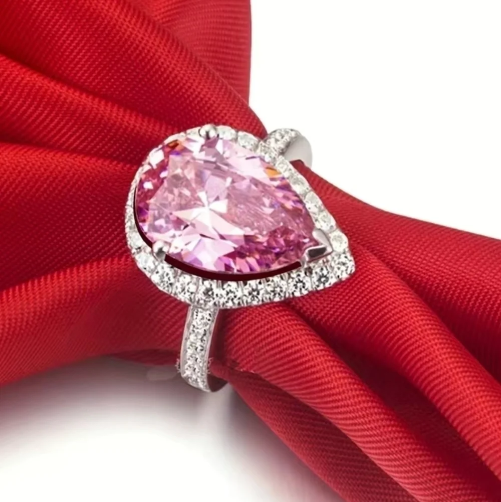 New women's size 8 pink tear drop ring